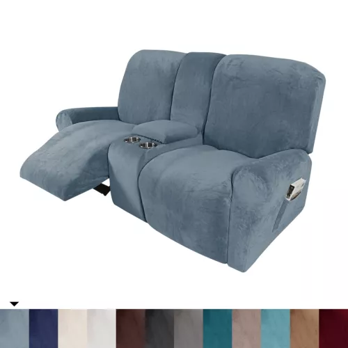 2-Sitzer Stretch Liegesofa Bezug Samt Schonbezug mit Getränkehalter Mittelkonsole - Bild 50 von 104