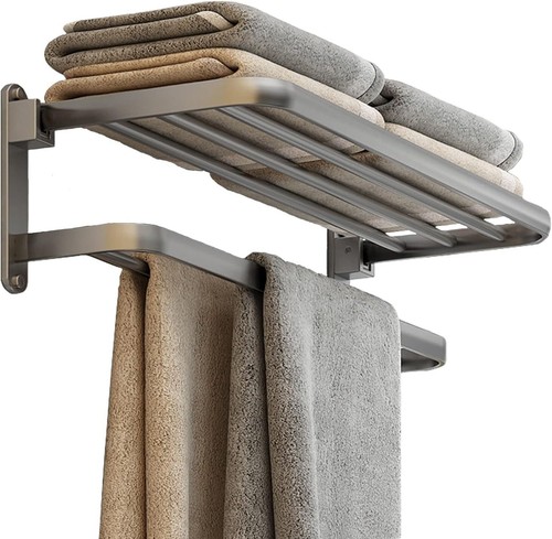Bathroom and washroom towel rack with two towel bars, 24 inch towel rack
