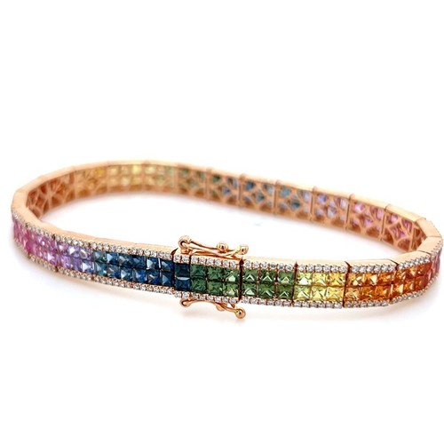 Regenbogen Saphir-Brillant-Armband 11,99 ct 750-Gold Wert 21.000 € Rainbow NEU - Bild 6 von 7