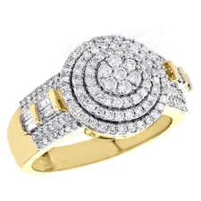 10K Yellow Gold Round Diamond Circle Cluster Tiered Band 14mm Pinky Ring 1.20 CT