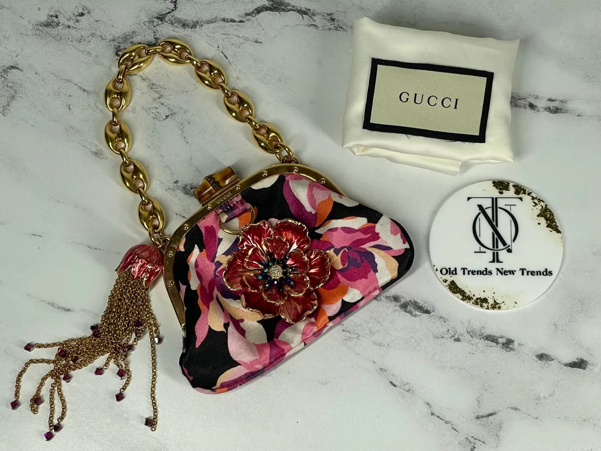 Gucci by Tom Ford Vintage Satin Jeweled Mini Clutch Evening Bag w