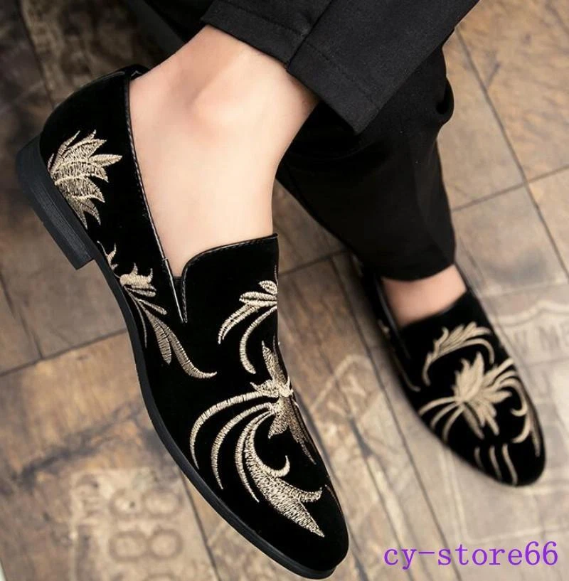 Mocasines de terciopelo Oxford para hombre Zapatos informales de vestir étnicos sin cordones bordados planos Foto 3 de 4