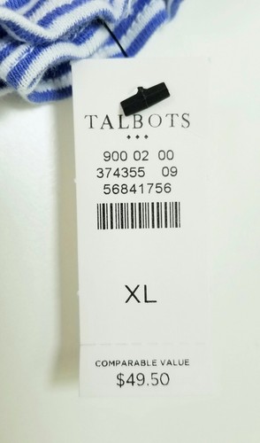 Talbots Blue Stripe Short Puff Smock Sleeve V Neck Cotton Tee XL NWT - Picture 6 of 7
