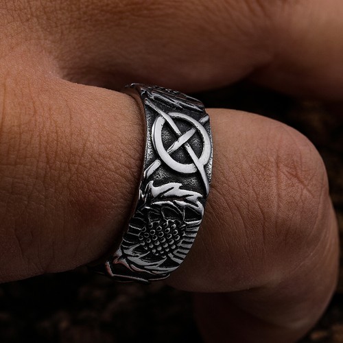 Scottish Thistle Mens Wedding Band Rings Stainless Steel Vintage Signet Ring - Picture 5 of 7