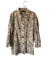 Vintage Lizwear Sz L 90s Persian Floral Natural Linen Cotton Chore Jacket Coat