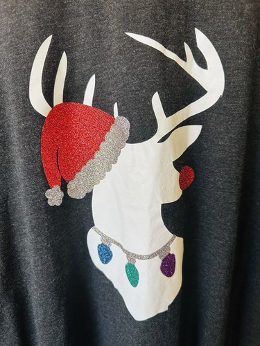 Women's Christmas Raglan Graphic Tee Holiday Reindeer Long Sleeve Size L - Picture 2 of 5