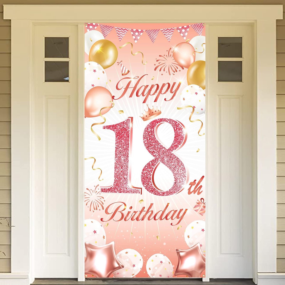 Happy 18th Birthday Door Banner - 3ft X 6.1ft Black & Gold Party Backdrop, Weather-Resistant Polyester - View #12