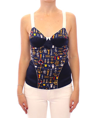 DOLCE & GABBANA D&G Corset Blue Sailor Stretch Sexy Tank Top IT1