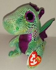 TY BEANIE BOOS "CINDER" the Green Dragon 6 Inch MINT TAGS Purple Sparkly Eyes