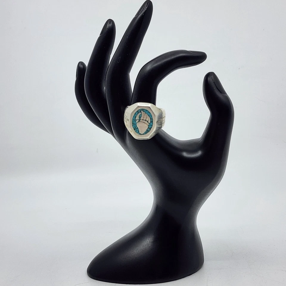 Anillo de motociclista vintage G&S Gordon & Smith con incrustación esterlina turquesa águila 9,5 Foto 2 de 4