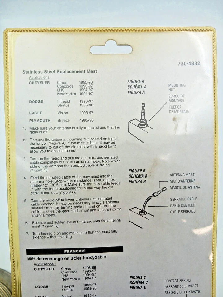 Mástil de antena retráctil vintage OEM 93-98 Chrysler Dodge Eagle Plymouth - F1 Foto 4 de 4