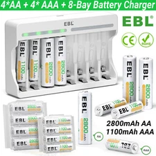 EBL AA AAA Rechargeable Batteries 1100mAh 2800mAh + Ni-MH Battery Charger