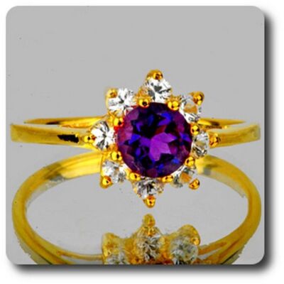 Bague En Argent 925 Avec Améthyste - Blanc Et Jaune, Neuve Avec étiquette
