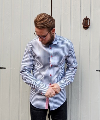 Jack & Jones UK L Shirt Grey/Black & White Striped Men's Smart Casual Premium - Picture 12 of 18