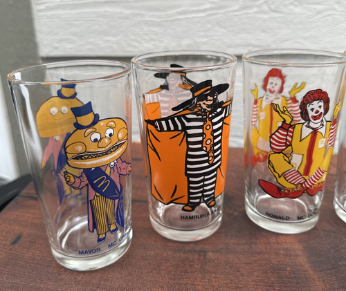 1970s Set of 6 Vintage Ronald McDonald Collector Promo Glasses full set 5" Rare - Picture 2 of 16