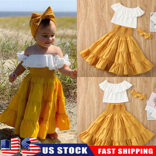 Toddler Kids Baby Girl Outfits Set Off Shoulder Tops+ Skirt Summer 3PCS Clothes