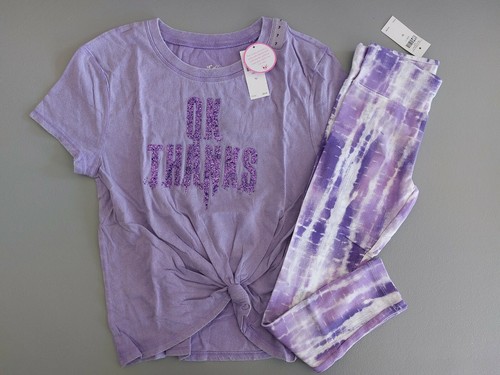 Neu mit Etikett Justice Mädchen Outfit OK Thanks Glitzer Top/Leggings Shorts Größe 7