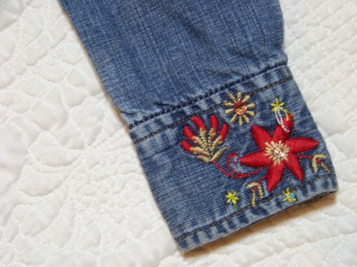 Girls Gap Denim Dress with Pearl Snaps & Floral Embroidery - S (6-7) - Picture 5 of 11
