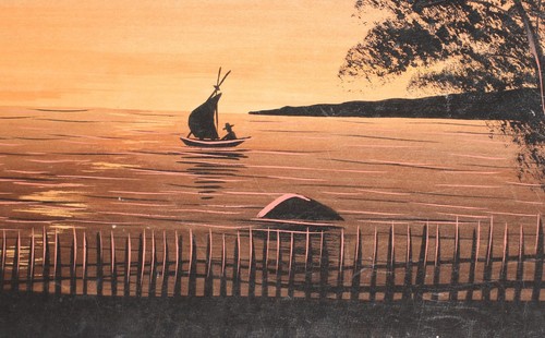 Antigua pintura gouache original paisaje paisaje marino - Imagen 11 de 17