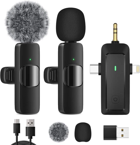 Ansteckmikrofon Mikrofon mit Lavalier-Clip Kabellos 4in1 USB C für Handy PC B426