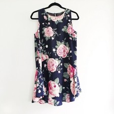 Navy Floral Ruffle Sleeveless Dress