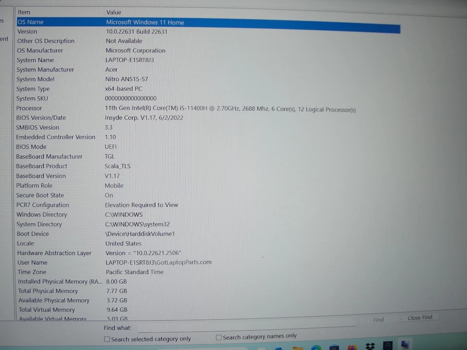 Acer Nitro 5 AN515-57 15.6” FHD i5-11400H 2.7GHz 8GB SSD 256GB NV GeForce GTX - Image 2 of 4