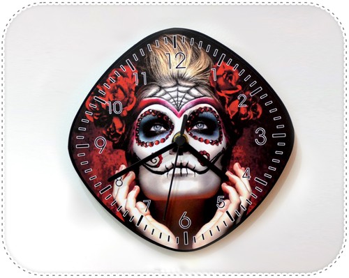 Horloge murale crâne de sucre Catrina Calavera - cadeau art mexicain décoration - Photo 1/3