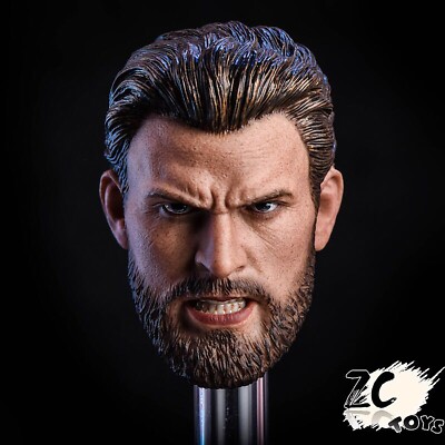 1/6 Angry Beard Steve Rogers Head Carving Sculpt Model Fit 12'' Figure