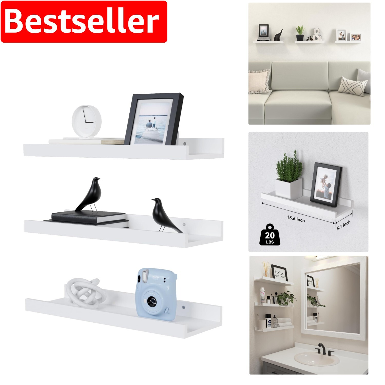 Set of 3 Modern Floating Shelves for Easy Elegant Home Storage