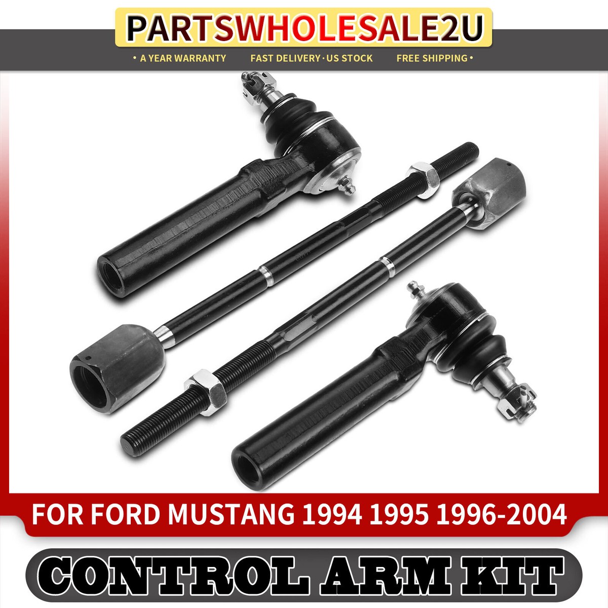 4pcs Front Inner & Outer Steering Tie Rod Ends for Ford Mustang V6