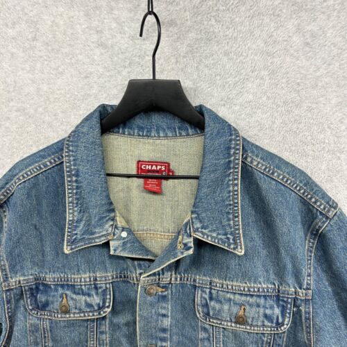 Chaps Ralph Lauren Jean Jacket Mens Large Blue Biker Trucker VTG Denim - Picture 4 of 9