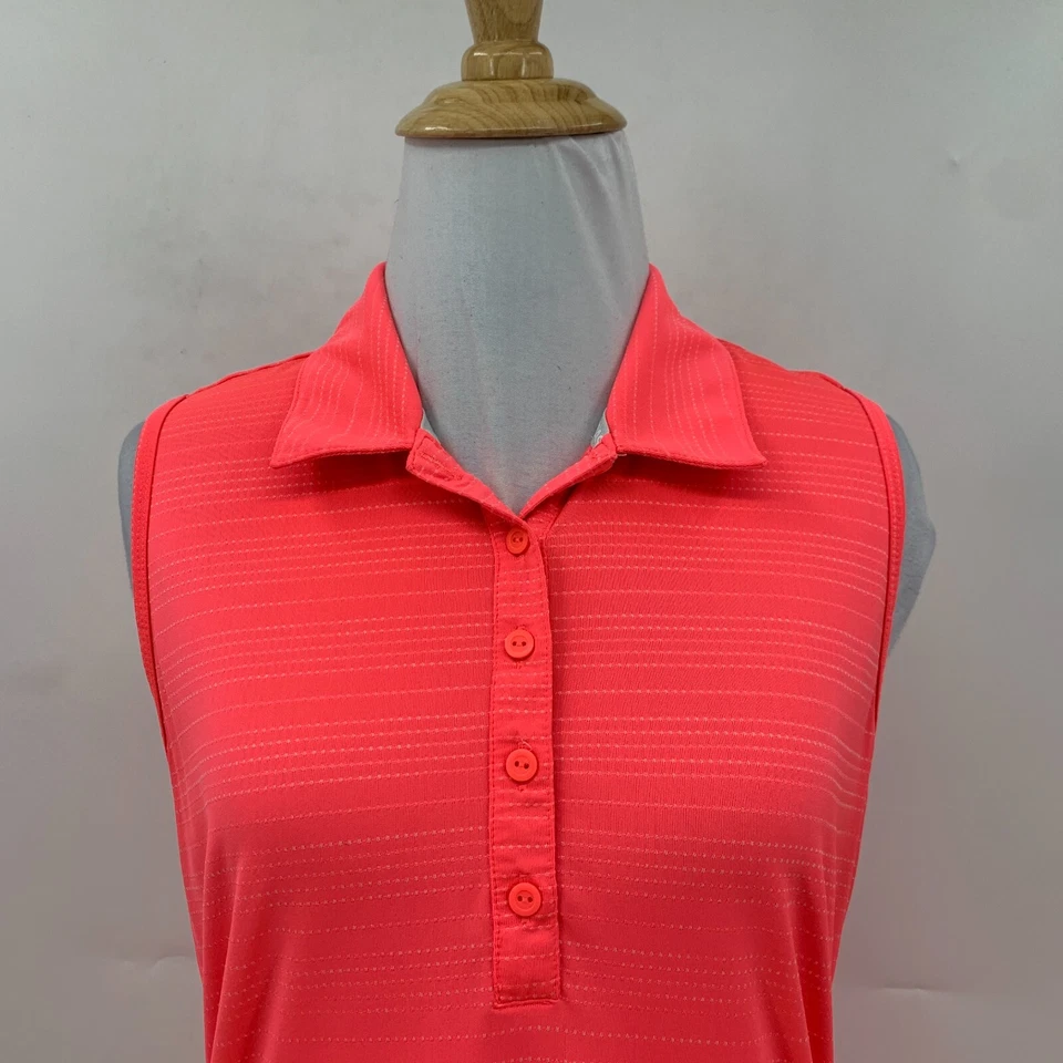 Camisa Polo Atlética Adidas Para Mujer M Mediana Rosa Neón Sin Mangas Rayas Absorbente Foto 3 de 4