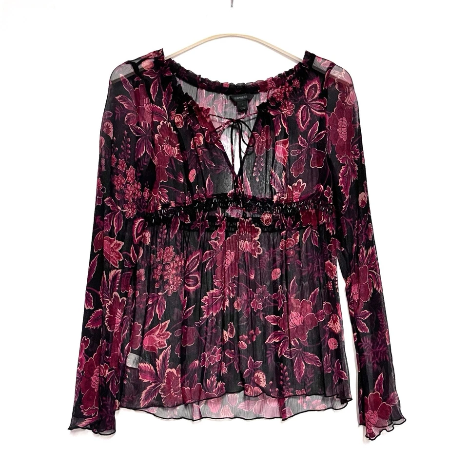 Top Babydoll Express Vintage Seda Floral Rojo Pequeño Capricho Hada Grunge Y2K Foto 3 de 4