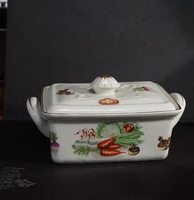 Early Antique Covered Dish Vegetables Mushrooms Carrots Tomatoes Turnups RARE