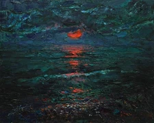 Nocturnal seascape Original painting IMPRESSIONISM Oil on panel by A Onipchenko