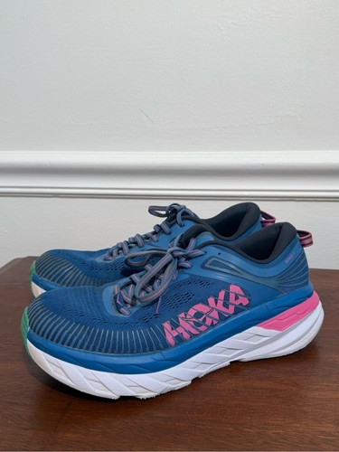 HOKA ONE ONE Bondi 7 Women’s Size 9 Blue Pink Cushioned Running Shoes