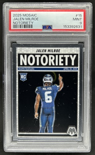 2025 Panini Mosaic Jalen Milroe Notoriety RC Rookie #15 Seahawks PSA 9