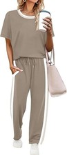 Wiholl Lounge Set 2 Piece Outfit Women's XL Cocoa SS Stretch Travel Beach NWT
