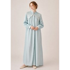 Vintage Miss Elaine Gown Womens Small Blue Lace Victorian Snap Pockets Fleece