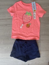 Cat  Jack Girls 2pc Pink Tennis Graphic Tee and Blue Shorts Set 3T