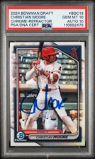 CHRISTIAN MOORE signed auto 2024 1st Bowman Chrome Refractor PSA DNA 10/10