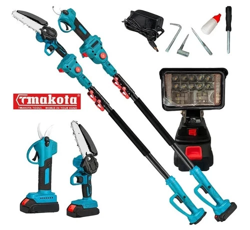 KIT POTATURA 4 in 1 CESOIA MOTOSEGA LAMPADA 2 BATTERIE 48V CON ASTA TELESCOPICA - Foto 1 di 9