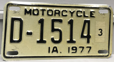 1977 Iowa Motorcycle Dealer License Plate D-1514 3