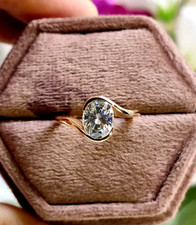 2.00 Oval Cut Moissanite VVS1 Bezel Set Engagement Ring 14k Yellow Gold Plated
