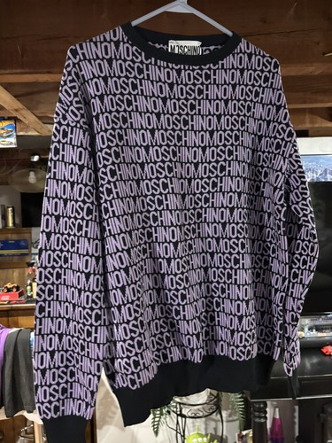 Moschino Couture Men’s All Over Print Cashmere Knit Crewneck Sweater – Size 50