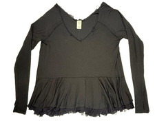 Free People We The Free Black Deep V Neck Peplum Blouse Top Womens Size Medium