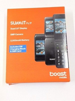 Boost Mobile Prepaid Summit Flip Phone, 8GB Black Sim-Included, New Sealed