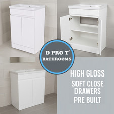 Gloss White Bathroom Vanity Unit with Basin 500 600 700 800mm Handleless Sink