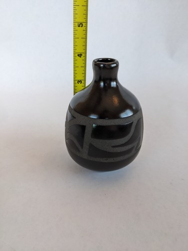 Santa Clara Pottery Vase & Bowl by George and Georgene Garrett Signed 1989 Black - Picture 21 of 23
