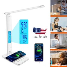Desk Lamp, Desk Light with Wireless Charger, USB Charging Port, Dimmable Office